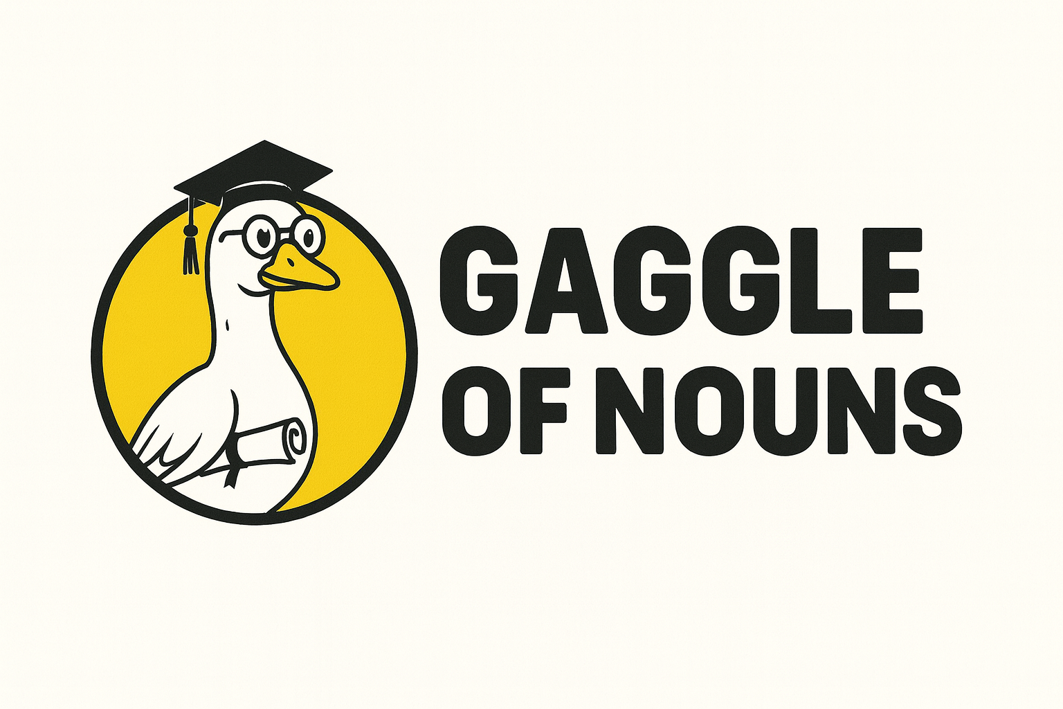 Cartoon illustration of Professor Gaggle, a scholarly goose wearing a graduation cap and glasses, posing for a logo image.